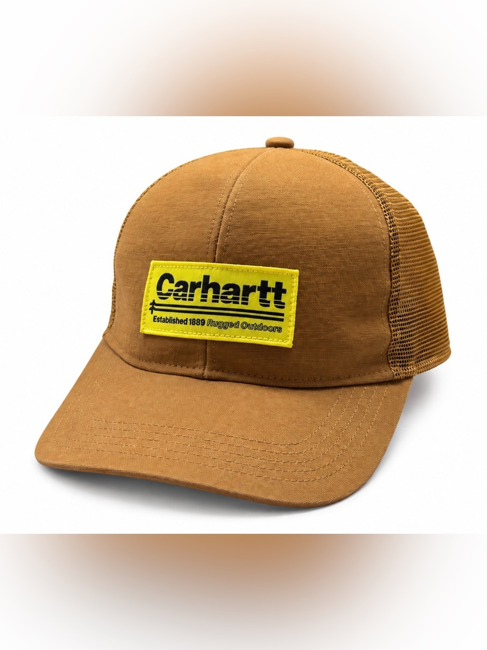 Carhartt Rugged Outdoors Brown Canvas Mesh Trucker Hat Snapback Workwear Cap